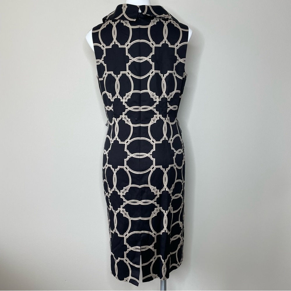 NEW Talbots Black & Cream Sleeveless Geometric Silk/Cotton Sheath Dress - Picture 2 of 9